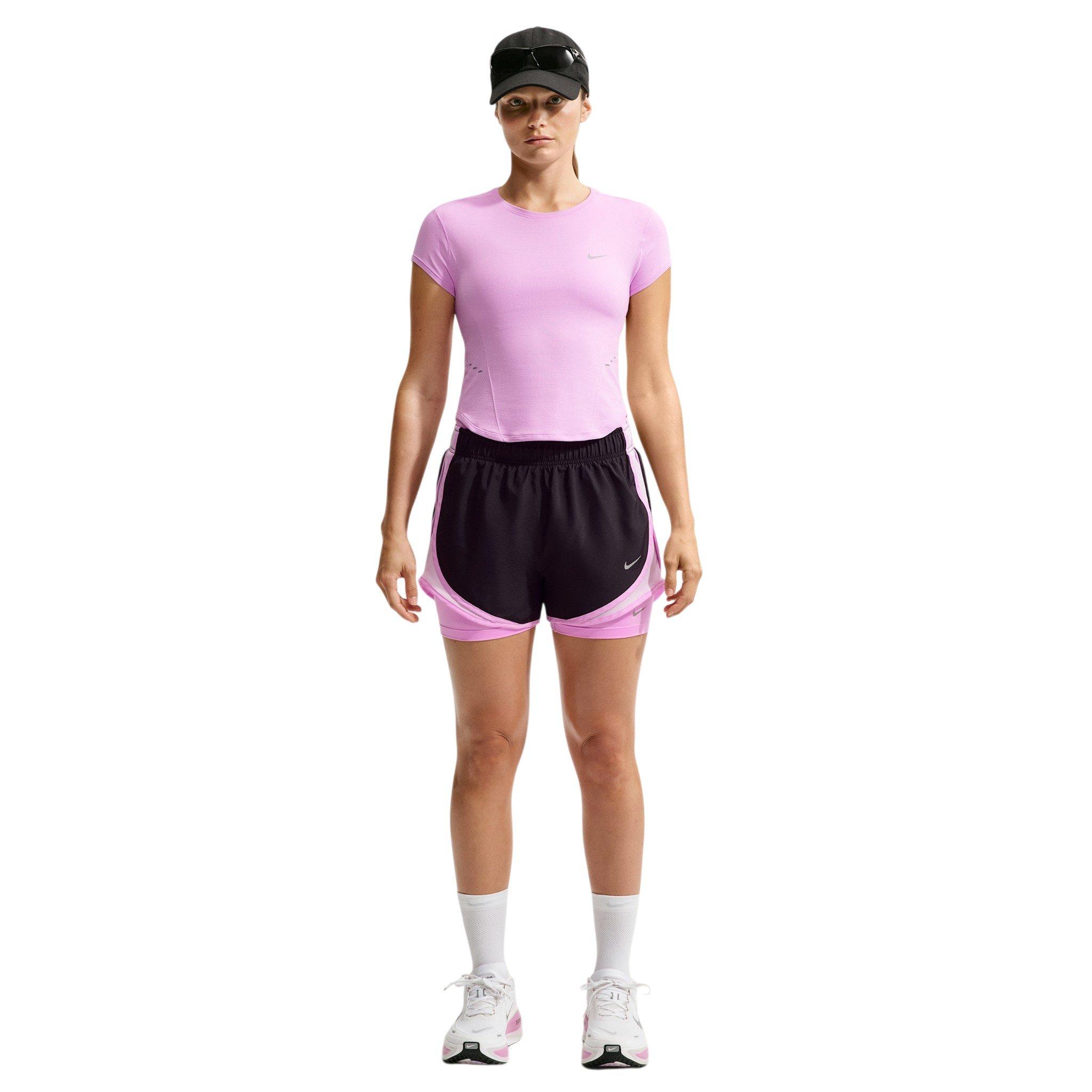 Nike Women's Swift Dri-FIT Seamless Short Sleeve Fitted Running Top - Light Pink/Grey - LIGHT PINK/GREY
